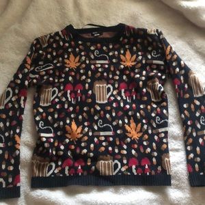 URBAN OUTFITTERS old school weed/beer/cigarette/pill/mushroom sweater